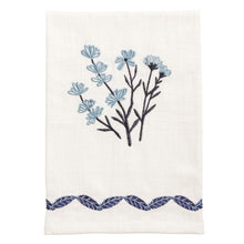 Load image into Gallery viewer, Blue &amp; White Floral Embroidered Tea Towel
