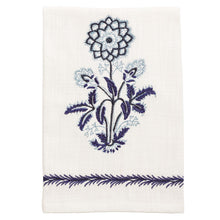 Load image into Gallery viewer, Blue &amp; White Floral Embroidered Tea Towel
