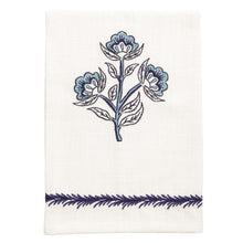 Load image into Gallery viewer, Blue &amp; White Floral Embroidered Tea Towel
