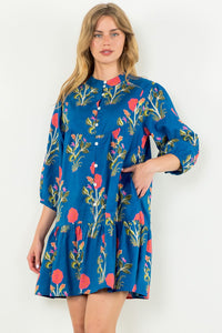 Th Blue Flower Print Dress