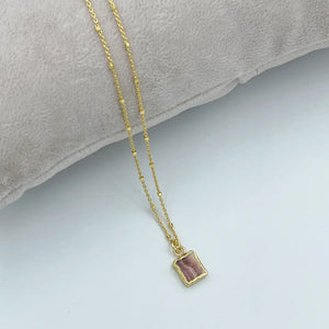 NY Rhodochrosite Square Pendant Necklace