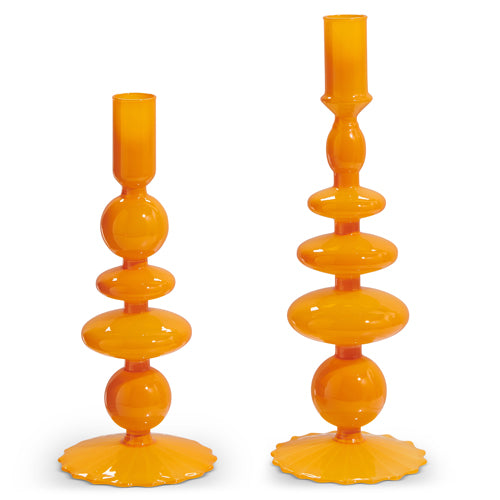 Orange Glass Candlesticks (set of 2)