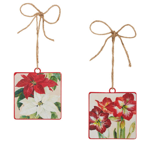 Festive Christmas Floral Square Ornament
