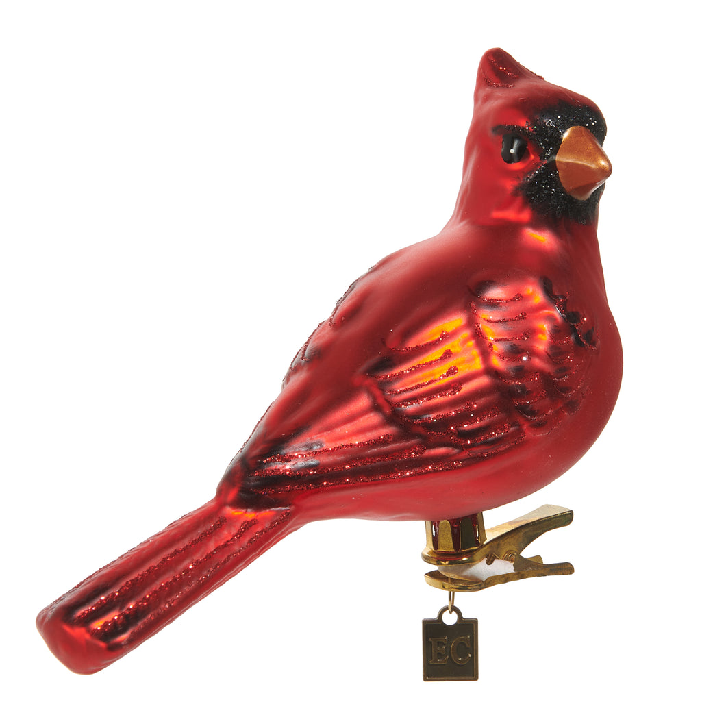 Glass Cardinal Clip On Ornament