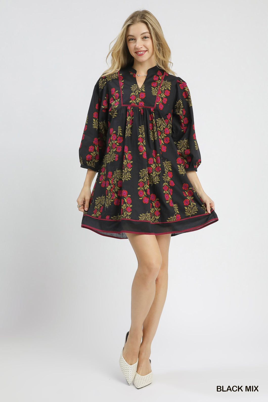 U Black Floral Babydoll Dress