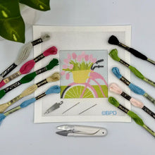 Load image into Gallery viewer, Blue Poppy Needlepoint Kit -Bicycle with Pink Flowers
