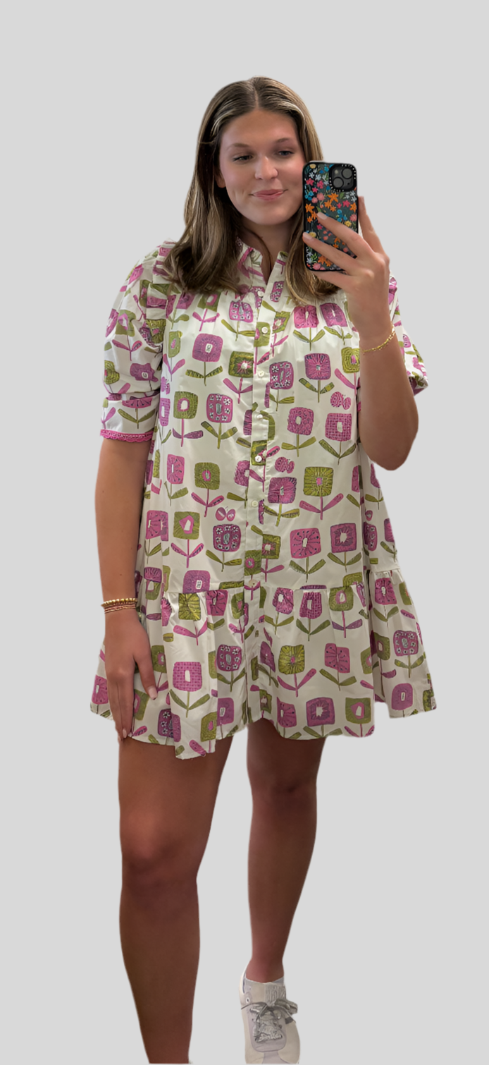 E Raspberry Olive Floral Dress