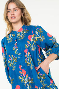 Th Blue Flower Print Dress