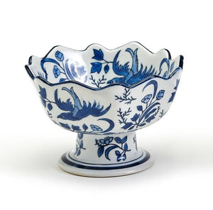 Blue Scalloped Edge Footed Bowl