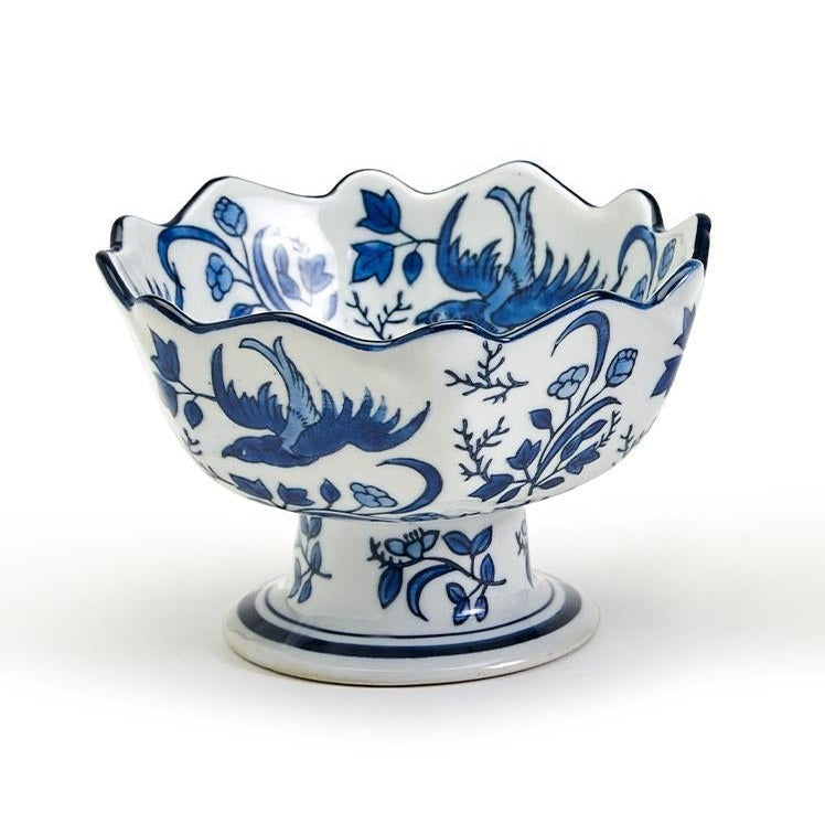 Blue Scalloped Edge Footed Bowl