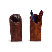 Load image into Gallery viewer, Chestnut Woven Leather Weighted Eyeglass Holder
