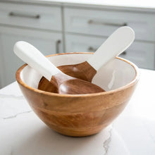 Load image into Gallery viewer, Wood + White Collection Mango Wood Bowl and Salad Server Set
