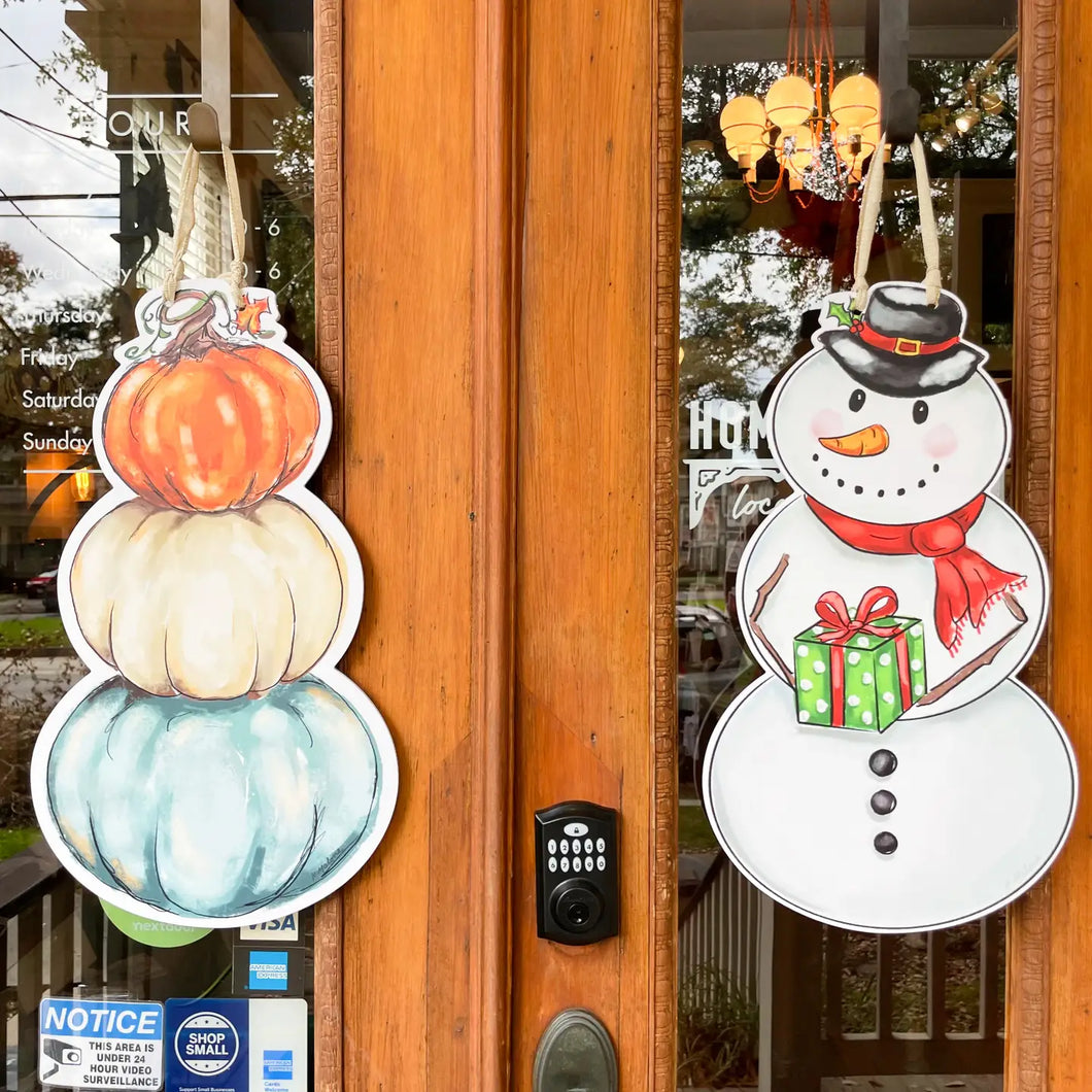 Double Sided Pumpkin Stack / Snowman Door Hanger