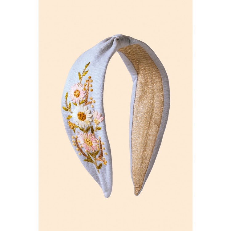 Embroidered Perfect Posie Headband -Powder Blue