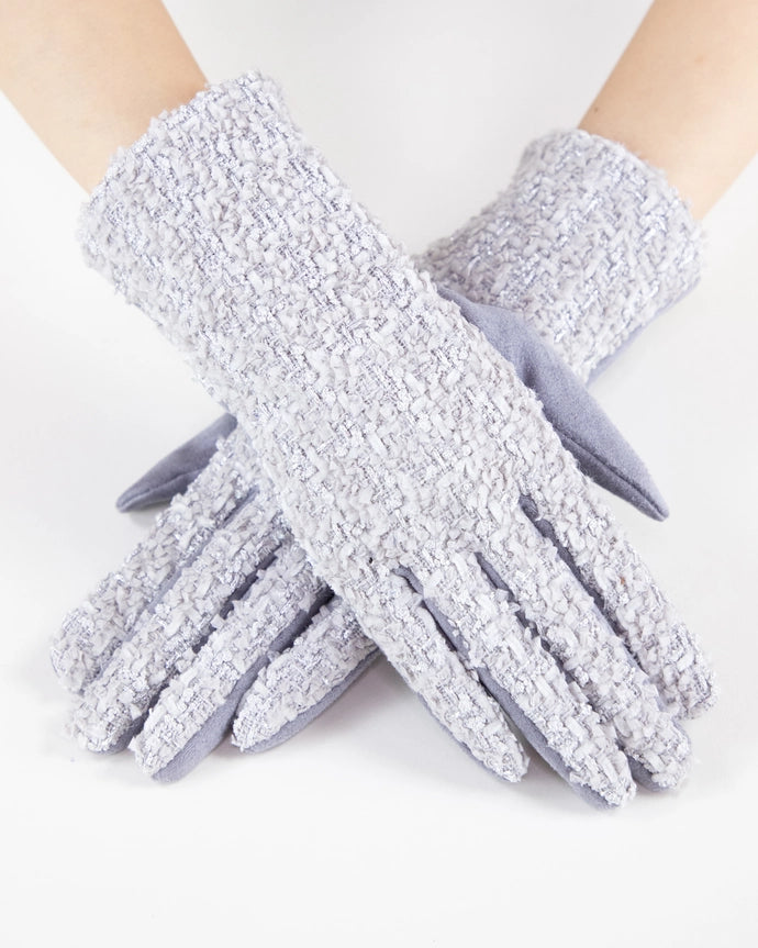 Shimmering Tweed & Suede Touchscreen Gloves -Gray
