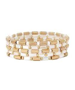 5 Row Hexagon Bead Bracelet -White