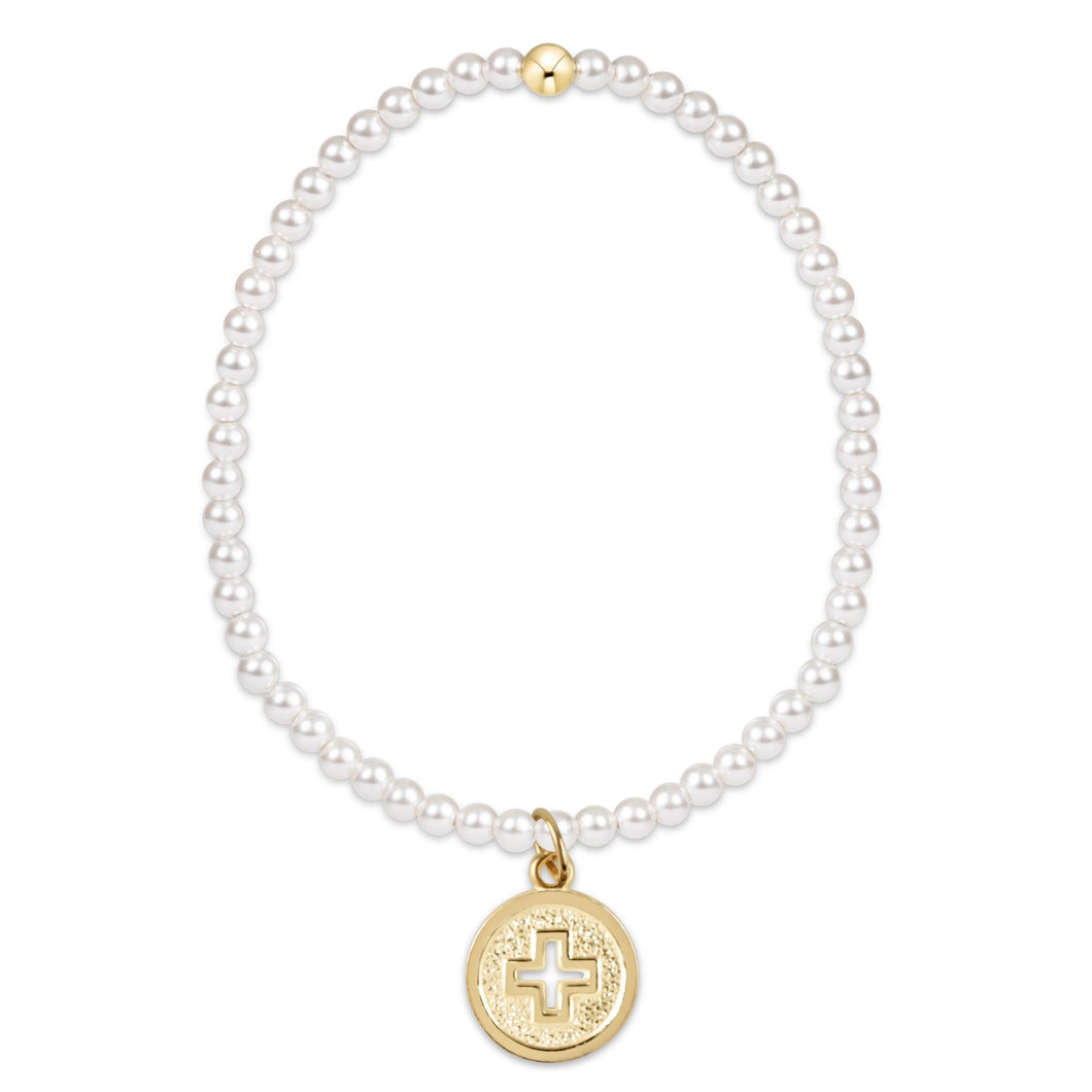 enewton Classic Pearl Bead Bracelet -3mm -Signature Cross Gold Disc