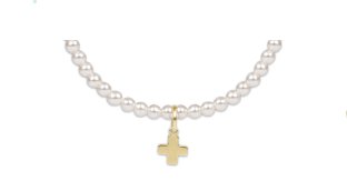 enewton Classic Pearl Bead Bracelet -3mm -Signature Cross Gold Charm