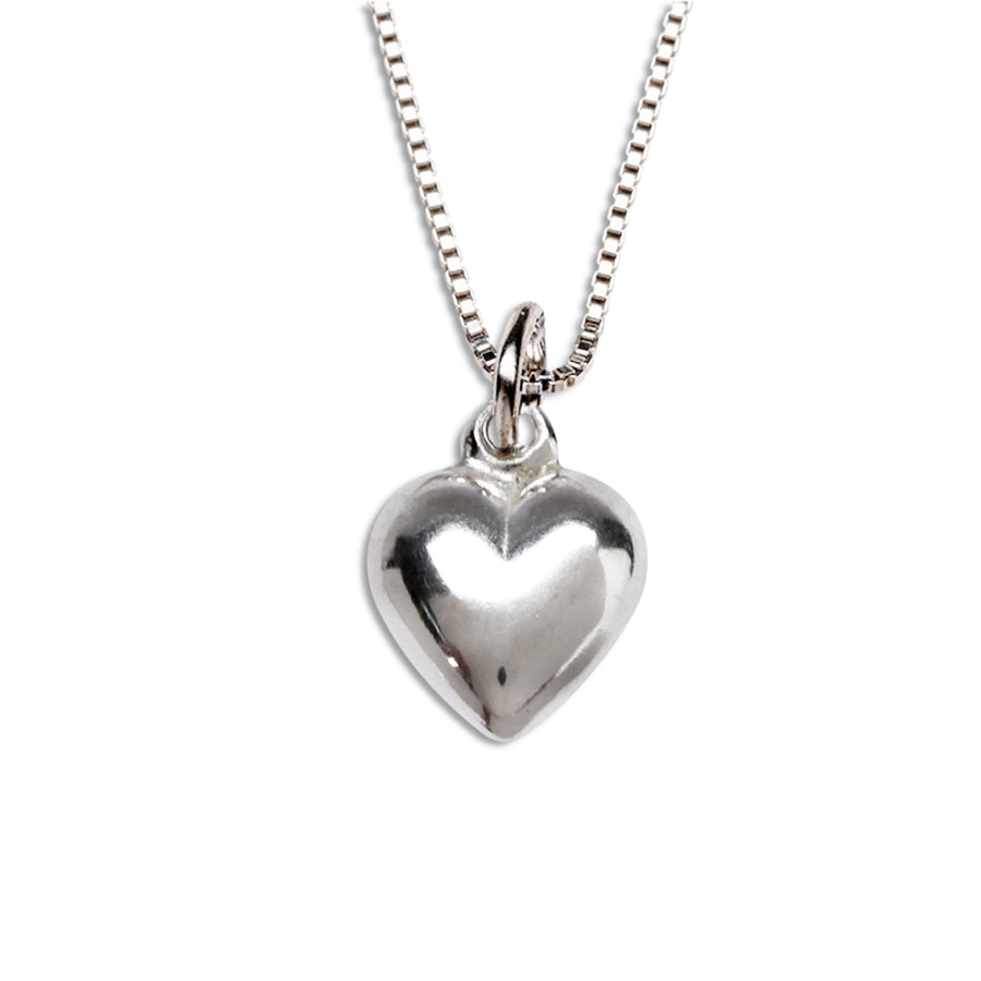 Sterling Silver Puff Heart Necklace