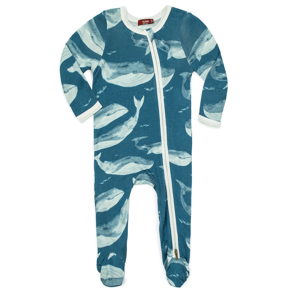 MilkBarn Zipper Footed Romper -Blue Whale