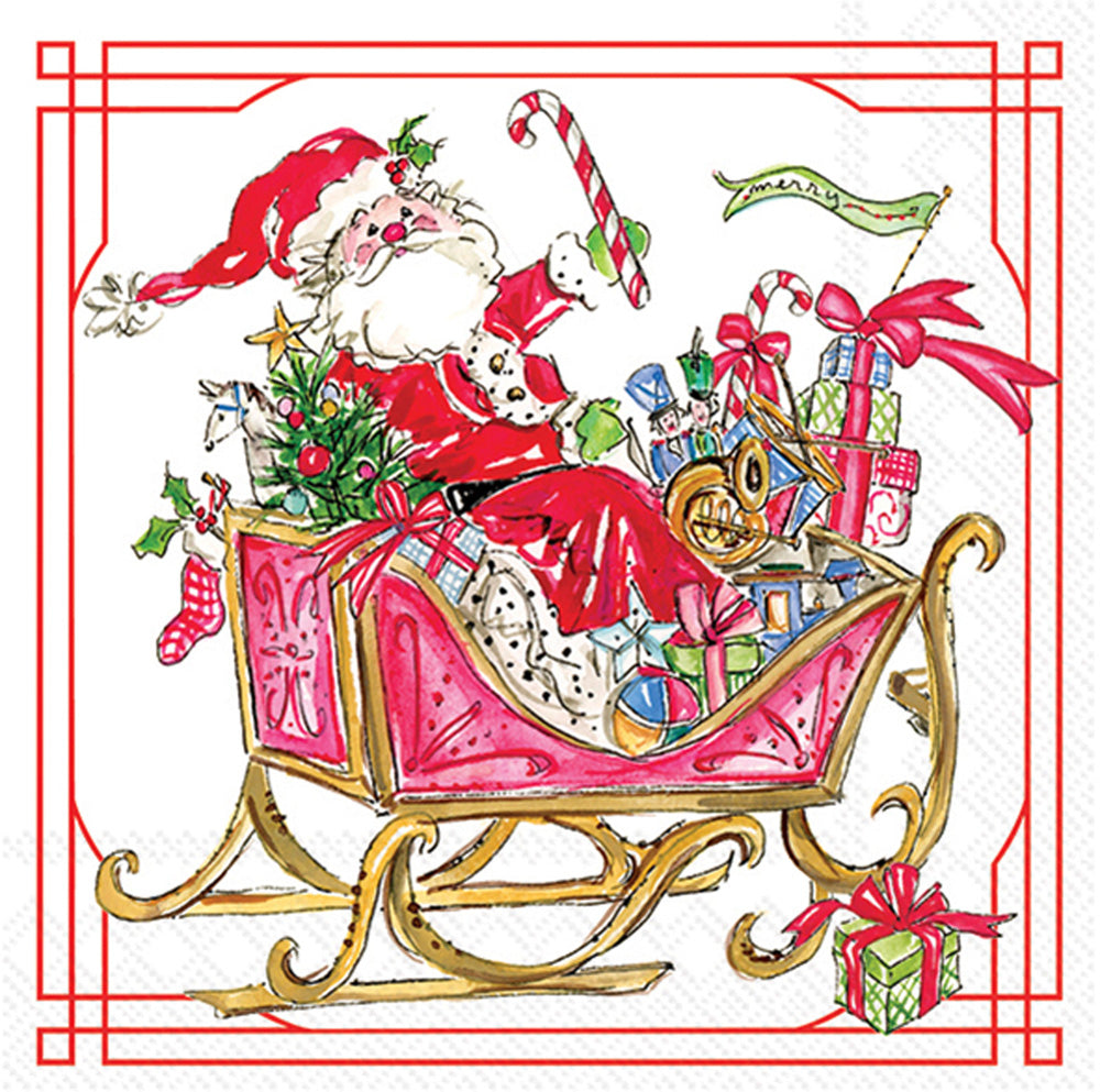 Christmas Cocktail Napkins -Santa Sleigh with Presents