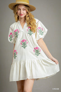 U Cream Boho Floral Embroidered Dress