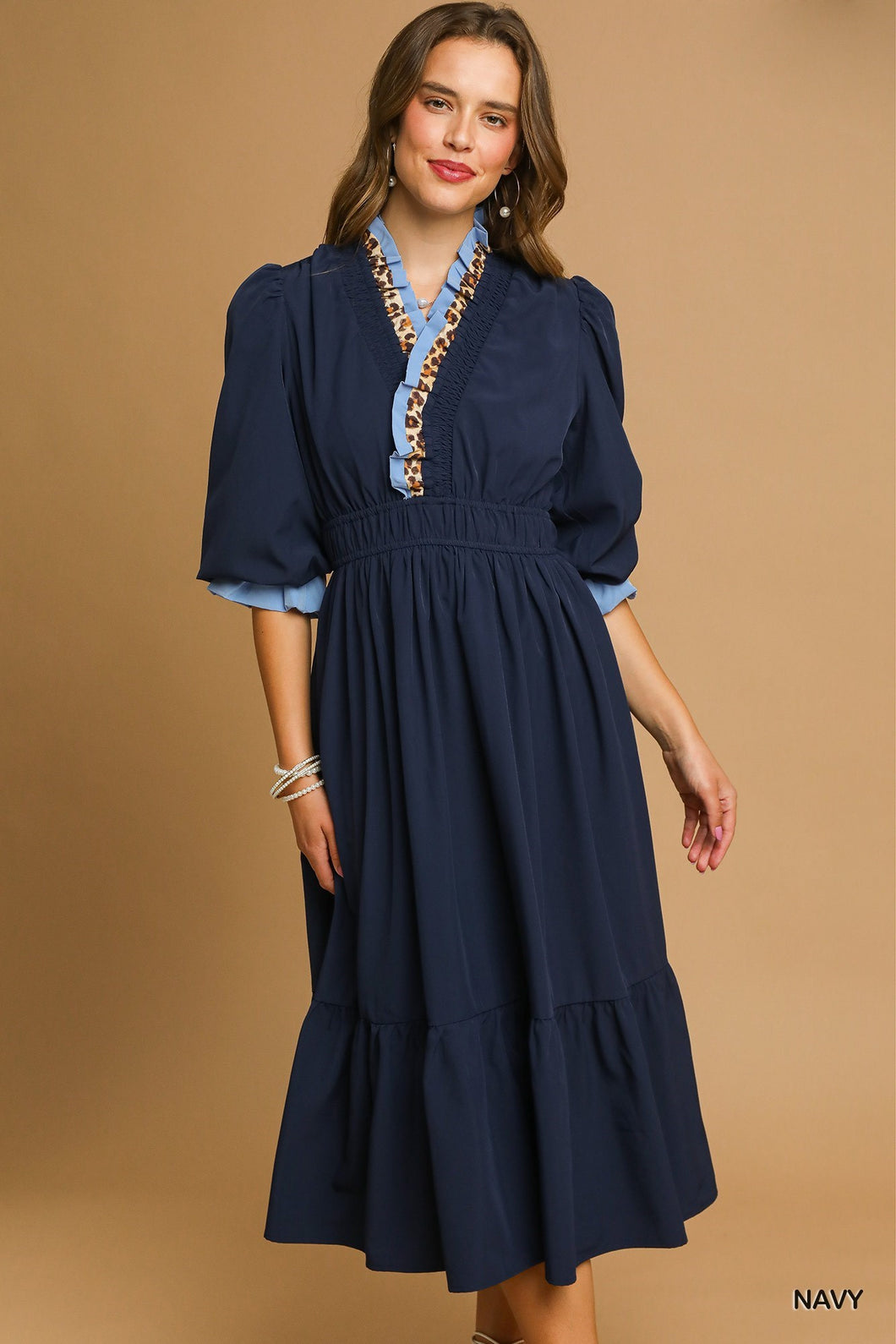 U Navy Leopard Accent Ruffle Dress – Mint Juleps Shop