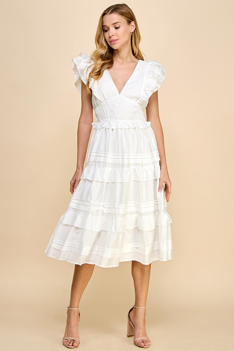 White V Neck Tiered Dress White V Neck Tiered Dress