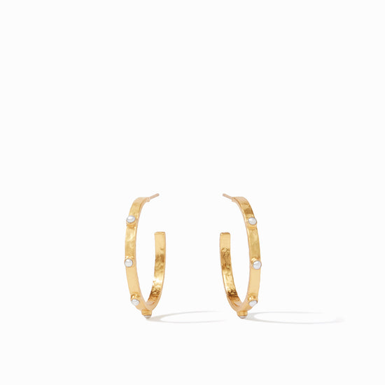 Julie Vos Crescent Stone Hoops -Pearl