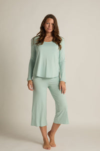 Dreamy Bamboo Wide Leg Capri Pants -Aqua