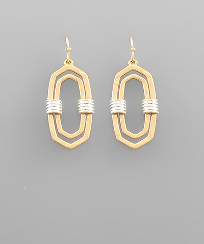 Two-tone Hexagon Wire-wrapped Earrings -Gld
