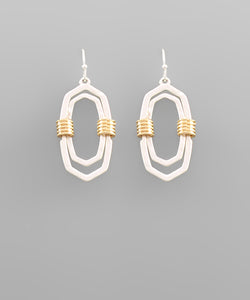 Two-tone Hexagon Wire-wrapped Earrings -Slvr