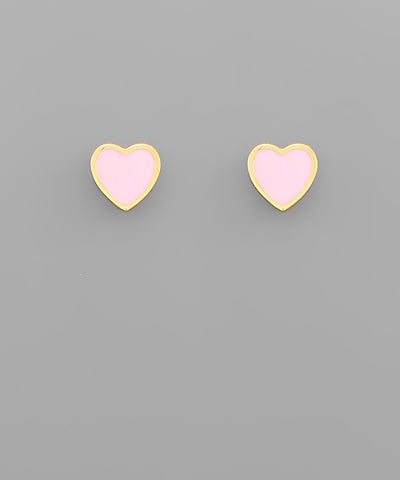 Gold Dipped Heart Stud Earrings -Pink