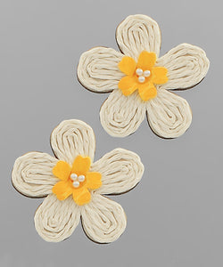Rattan Flower Earrings -Ivory