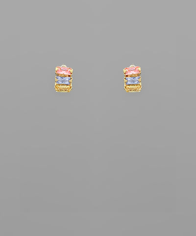 Baguette Studs -Multi/Gold