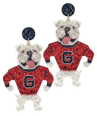 Standing Bulldog Glitter Earrings