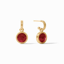 Load image into Gallery viewer, Julie Vos Fleur-de-Lis Hoop &amp; Charm Earring -Iridescent Ruby Red

