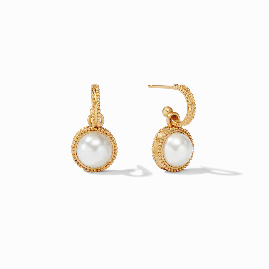 Julie Vos Fleur-de-Lis Hoop & Charm Earrings -Pearl