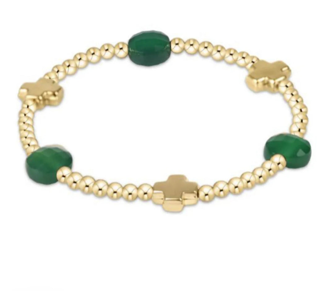 enewton Admire Signature Cross Gold Bead Bracelet -Green Onyx