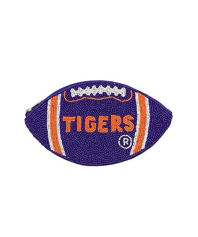 Beaded Football Coin Pouch -Clemson