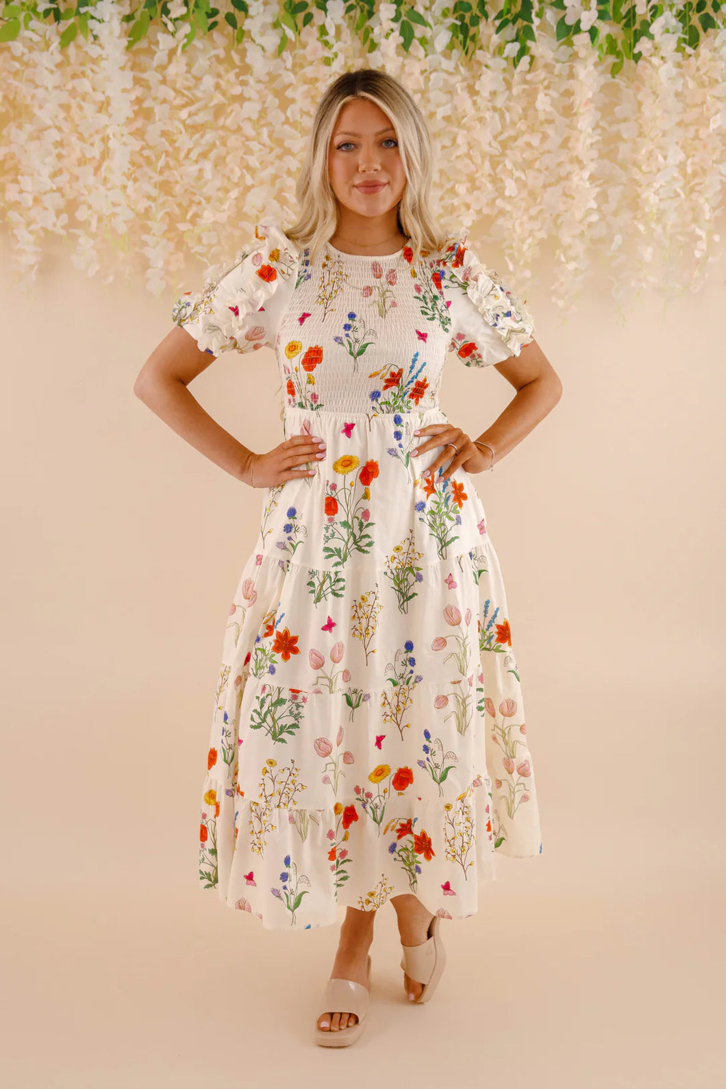 Th Smocked Bodice Floral Dress