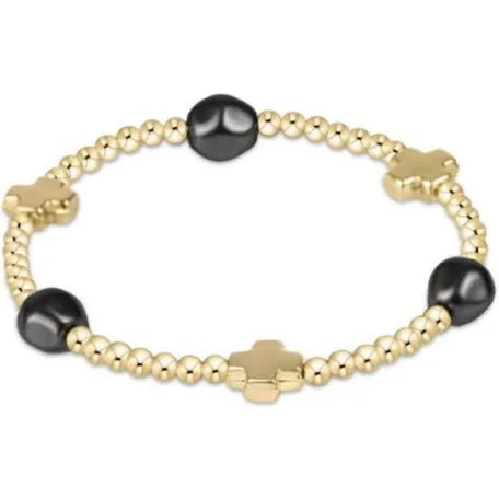 enewton Admire Signature Cross Gold Bead Bracelet -Dark Grey Pearl