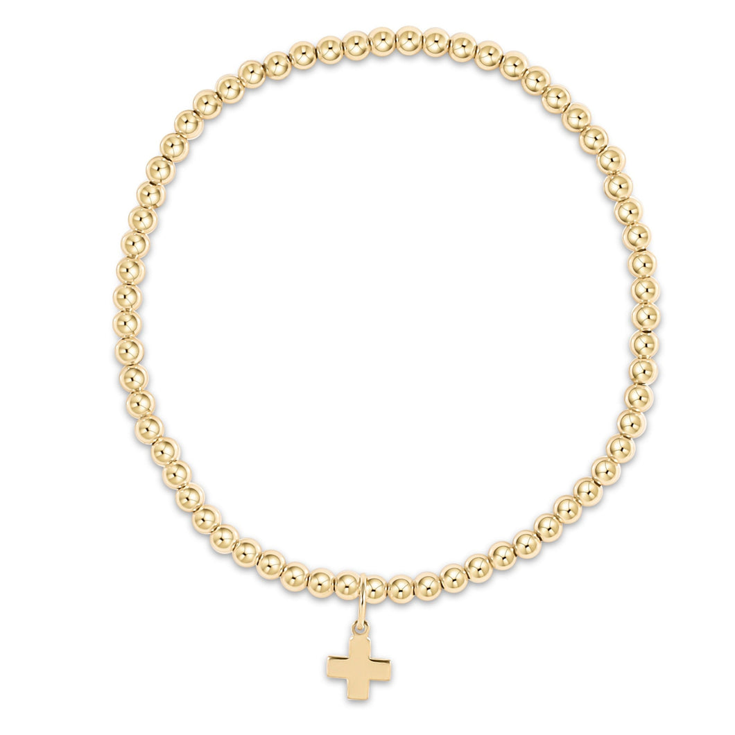 enewton Classic Gold Bead Bracelet -3mm -Signature Cross Gold Charm