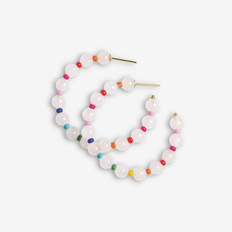 Angela Bead Hoop Earrings -White