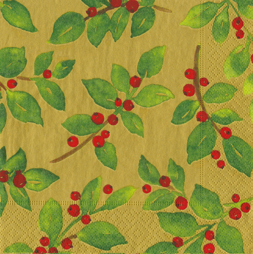 Cocktail Napkins -Painted Holly Gold