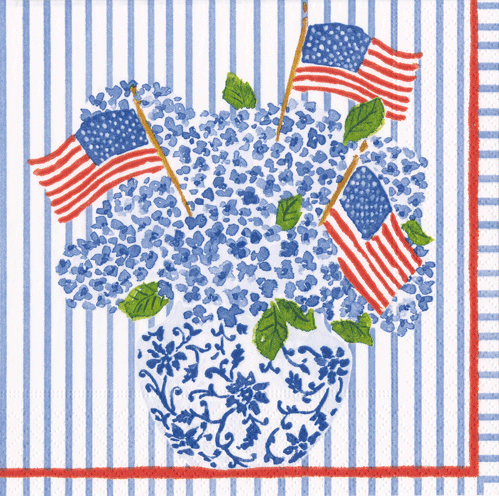 Cocktail Napkins -Flags And Hydrangeas