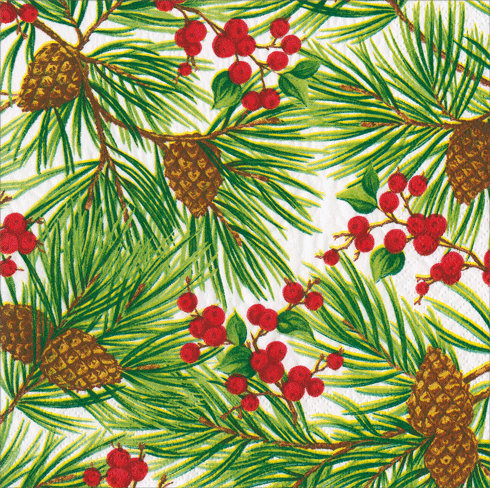 Cocktail Napkins -Evergreen And Berries