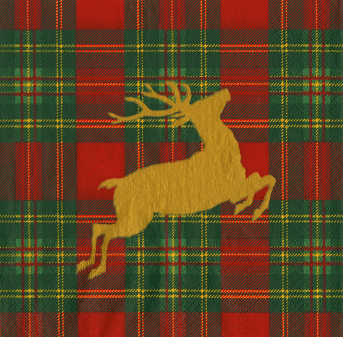 Cocktail Napkins -Reindeer Tartan Red
