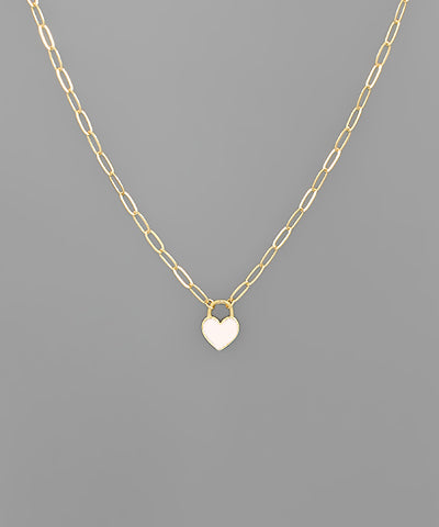 Heart Lock Chain Necklace -White