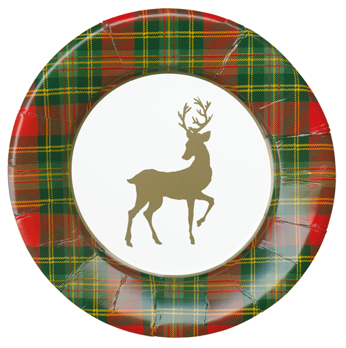Christmas Paper Salad & Dessert Plates -Reindeer Tartan